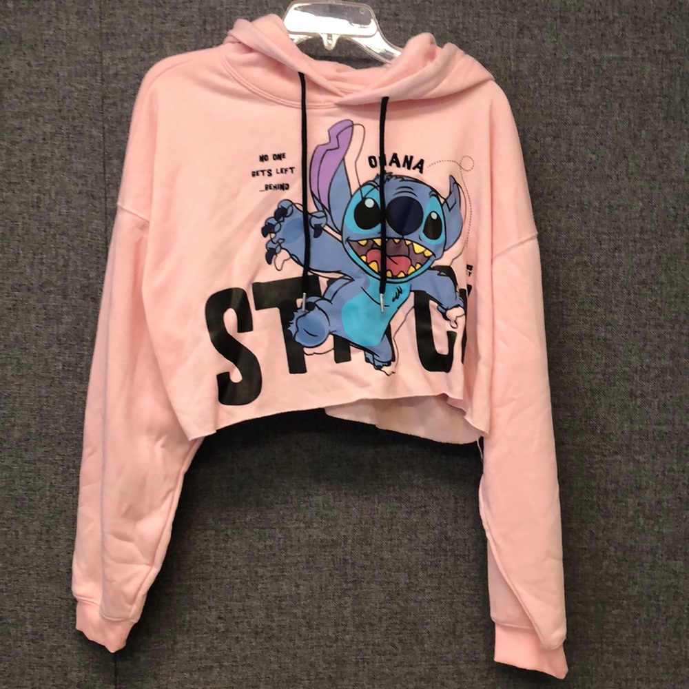 NWT Disney Hot Topic Stitch Pink Crop Hoodie